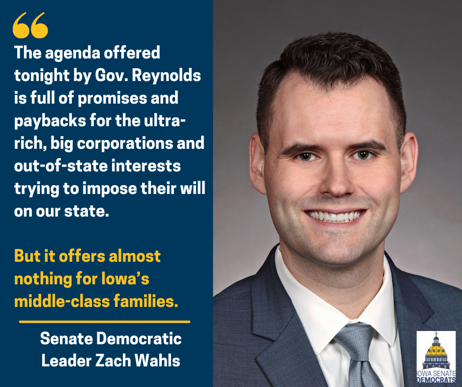 Iowa Senate Democratic Leader Zach Wahls responds to Gov. Kim Reynolds